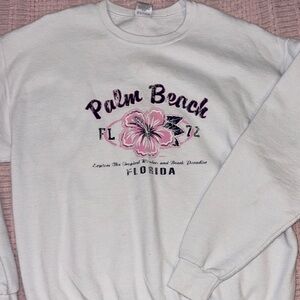 White Palm Beach Sweatshirt with Pink Floral Design